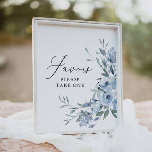 Elegant Dusty Blue Floral Wedding Favors Sign Poster