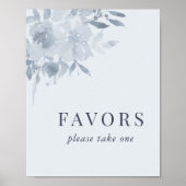 Elegant Dusty Blue Floral Wedding Favors Sign Poster (Voorkant)