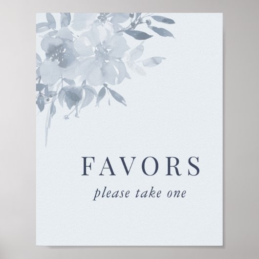 Elegant Dusty Blue Floral Wedding Favors Sign Poster (Voorkant)