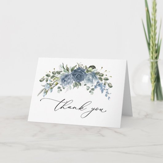 Elegant Dusty Blue Floral Wedding Folded Bedankkaart (Voorkant)