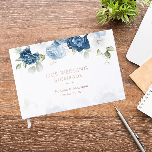 Elegant Dusty Blue Floral Wedding Gastenboek