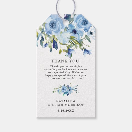 Elegant Dusty Blue Floral Wedding Gift Label Cadeaulabel (Voorkant)