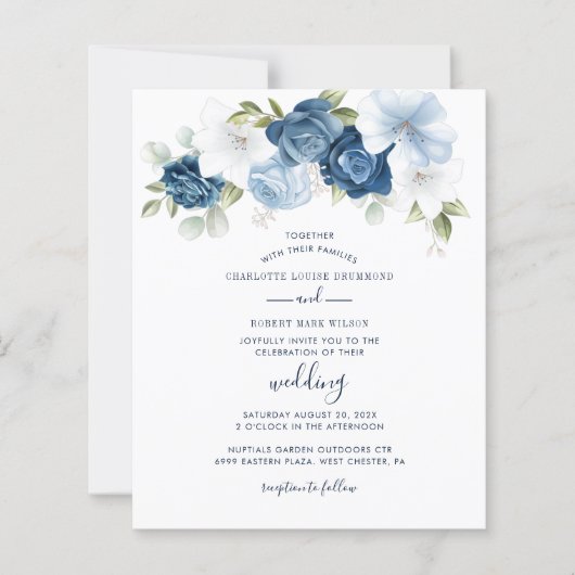Elegant Dusty Blue Floral Wedding Invitation (Voorkant)