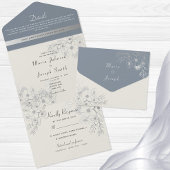 Elegant Dusty Blue Floral Wedding Invitation All In One Uitnodiging