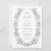 Elegant Dusty Blue Floral Wedding Invitation Kaart (Voorkant)