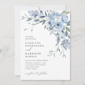 Elegant Dusty Blue Floral Wedding Invitation Kaart (Voorkant)