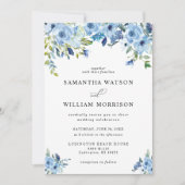 Elegant Dusty Blue Floral Wedding Invitation Kaart (Voorkant)