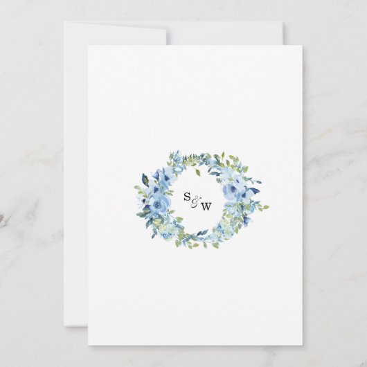Elegant Dusty Blue Floral Wedding Invitation Kaart (Achterkant)
