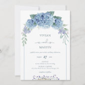 Elegant Dusty Blue Floral Wedding Invitation Kaart (Voorkant)