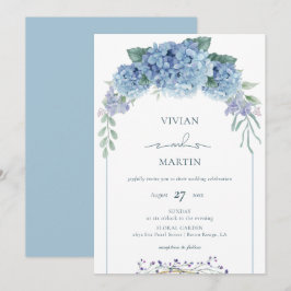Elegant Dusty Blue Floral Wedding Invitation Kaart