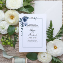 Elegant Dusty Blue Floral Wedding Invitation