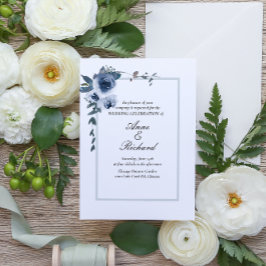 Elegant Dusty Blue Floral Wedding Invitation Kaart