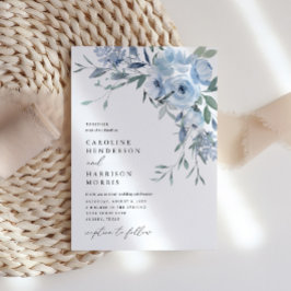 Elegant Dusty Blue Floral Wedding Invitation Kaart