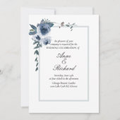 Elegant Dusty Blue Floral Wedding Invitation Kaart (Voorkant)