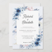 Elegant Dusty Blue Floral Wedding Invitation Kaart (Voorkant)