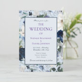 Elegant Dusty Blue Floral Wedding Kaart (Staand voorkant)