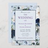 Elegant Dusty Blue Floral Wedding Kaart (Voorkant / Achterkant)