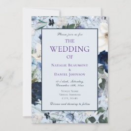Elegant Dusty Blue Floral Wedding Kaart
