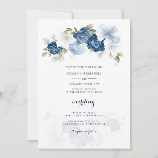 Elegant Dusty Blue Floral Wedding Kaart (Voorkant)