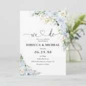 Elegant Dusty Blue Floral Wedding Kaart (Staand voorkant)