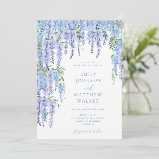 Elegant Dusty Blue Floral Wedding Kaart (Staand voorkant)