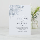 Elegant Dusty Blue Floral Wedding Kaart (Staand voorkant)