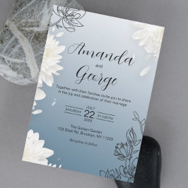 Elegant Dusty Blue Floral Wedding Kaart