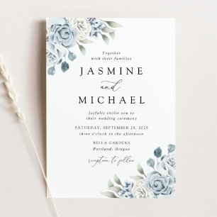 Elegant Dusty Blue Floral Wedding Kaart