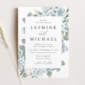 Elegant Dusty Blue Floral Wedding Kaart