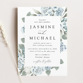 Elegant Dusty Blue Floral Wedding Kaart