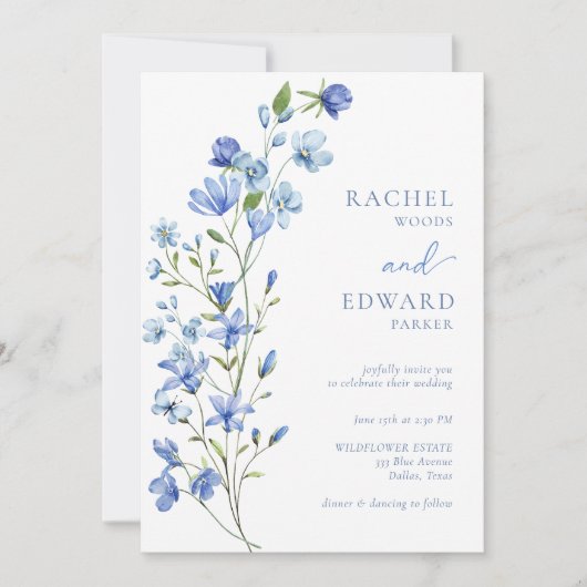 Elegant Dusty Blue Floral Wedding Kaart (Voorkant)