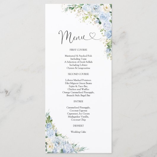Elegant Dusty Blue Floral Wedding Menu (Voorkant)