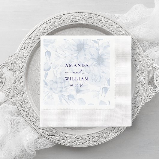 Elegant Dusty Blue Floral Wedding Napkin Servet