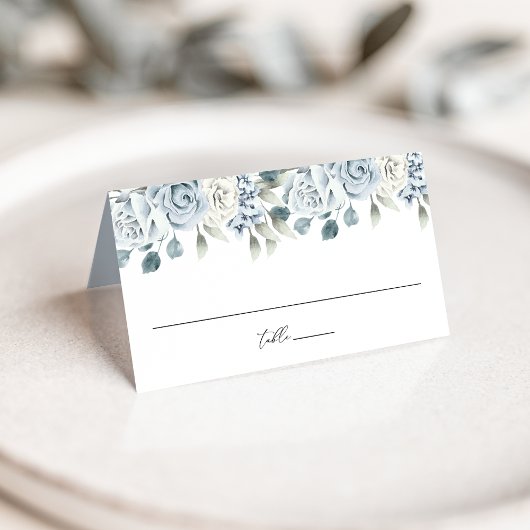 Elegant Dusty Blue Floral Wedding Plaatskaartje
