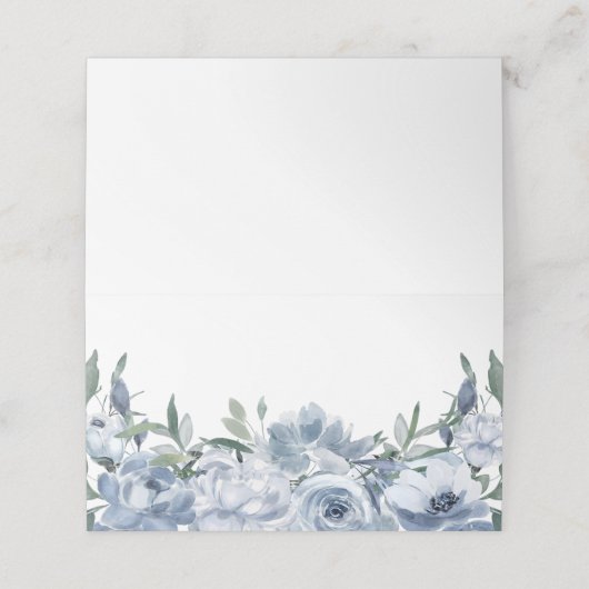 Elegant Dusty Blue Floral Wedding Plaatskaartje (Buitenkant ongevouwen)