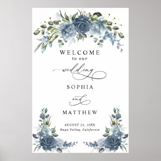 Elegant Dusty blue Floral Wedding Poster