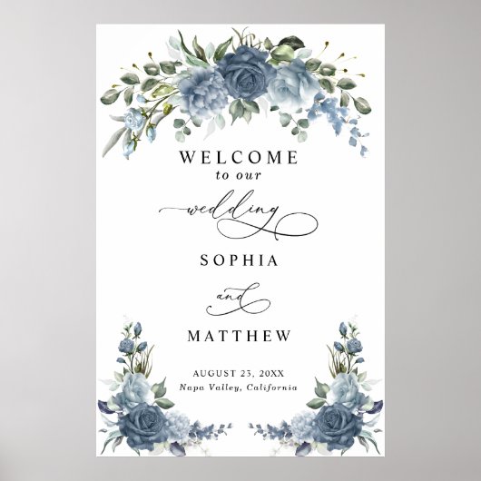 Elegant Dusty blue Floral Wedding Poster (Voorkant)