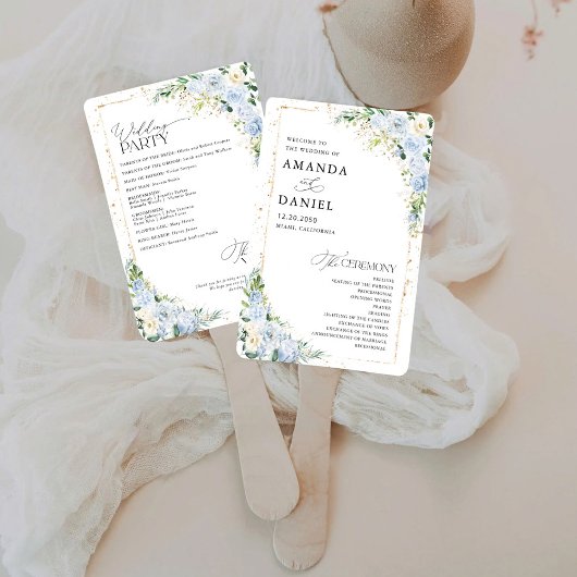 Elegant Dusty Blue Floral Wedding Program Handwaaier