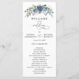 Elegant Dusty Blue Floral Wedding Program Programmakaart