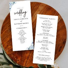 Elegant Dusty Blue Floral Wedding Programme