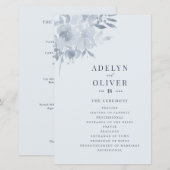 Elegant Dusty Blue Floral Wedding Programme (Voorkant / Achterkant)