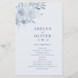Elegant Dusty Blue Floral Wedding Programme