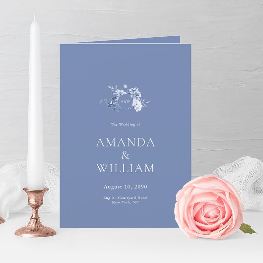 Elegant Dusty Blue Floral Wedding Programme Bedankkaart