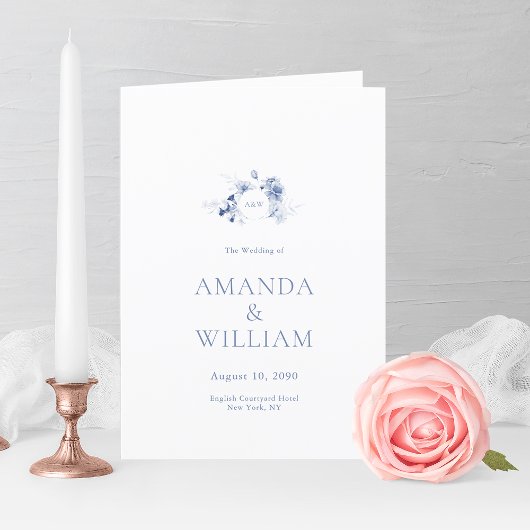 Elegant Dusty Blue Floral Wedding Programme Bedankkaart