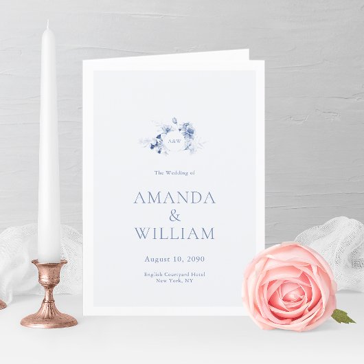 Elegant Dusty Blue Floral Wedding Programme Bedankkaart