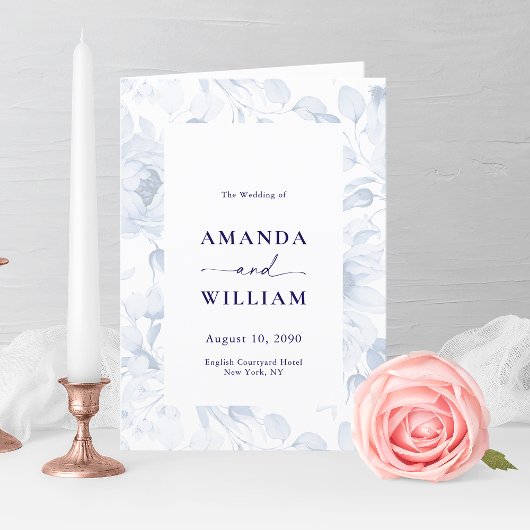Elegant Dusty Blue Floral Wedding Programme Bedankkaart