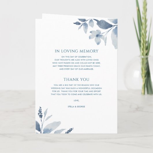 Elegant Dusty Blue Floral Wedding Programme Programma (Achterkant)
