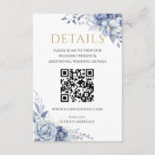 Elegant Dusty Blue Floral wedding QR code Details Informatiekaartje (Voorkant)