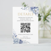 Elegant Dusty Blue Floral wedding QR code Details Informatiekaartje (Staand voorkant)