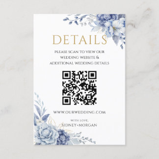Elegant Dusty Blue Floral wedding QR code Details Informatiekaartje